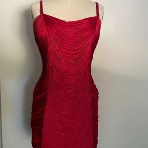 Guess Red Draped Fringe Bodycon Dress